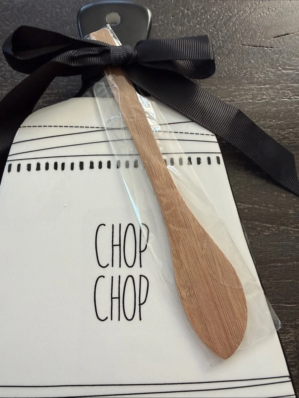 Black & White 'Chop Chop' Decorative Serving Board with Wooden Spoon